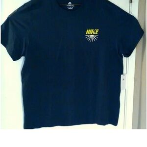 Nike Men's Dark Blue Tee with Yellow Logo